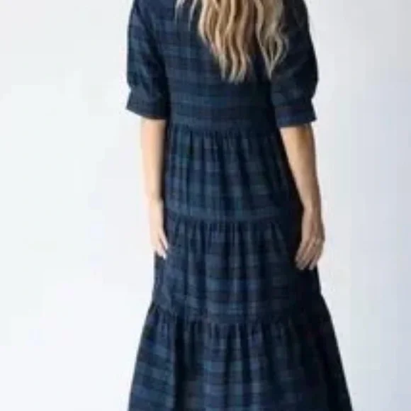 Natural Life Rebecca Midi Flannel Dress S Plaid Country Western Tiered Boho Soft - Picture 2 of 12
